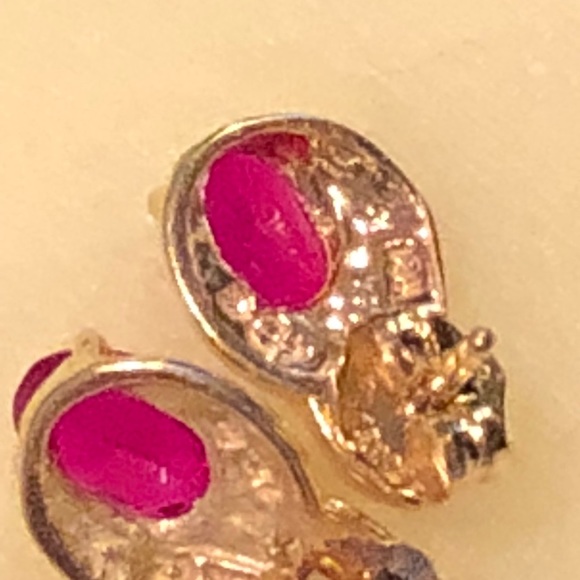 10K ruby earrings with small cubic zirconia - Picture 4 of 5